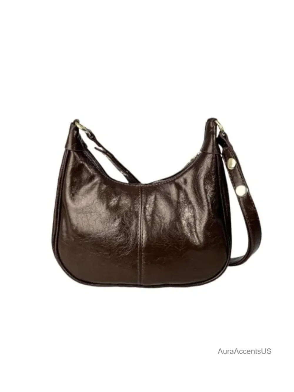 Small Hobo Bag Crescent Shoulder Purse Vegan Leather Brown